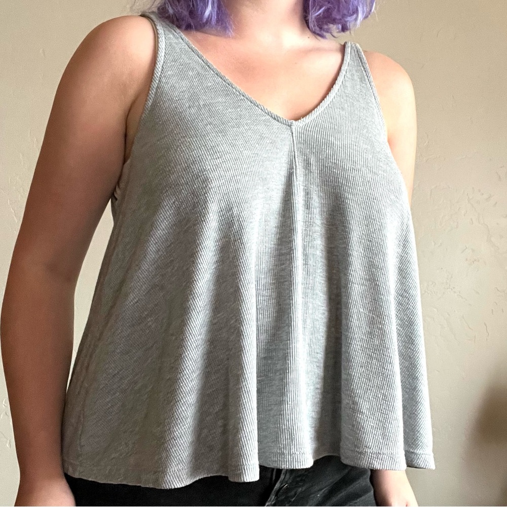 Intimately by Free People drapey light grey ribbed v neck tank top